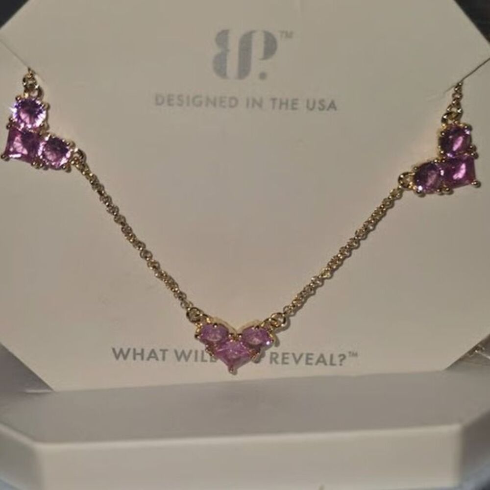 Pink Hearts on Gold Necklace - BP